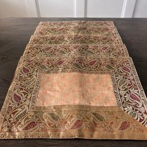 Set of 5 Vintage Brocade Placemats Gold Peach Paisley Metallic Floral Border NEW